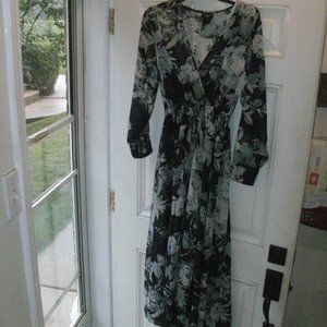 Alexa B Nites Chiffon Maxi Dress Black Blue Gray Floral Evening Wedding Party 6